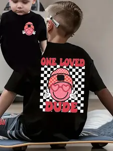 One Loved Dude Smiley Face Kids T-Shirt Retro Checkered Graphic Tee for Boys
