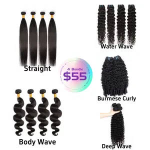[Last Special Offer] Brazilian Hair 4 Bundles Straight/Body Wave/Water Wave/Deep Wave/Yaki Straight/Burmese Curly  Human Hair Nature Black Virgin Salon Quality Tangle Free No Shedding Luxury Salon Look