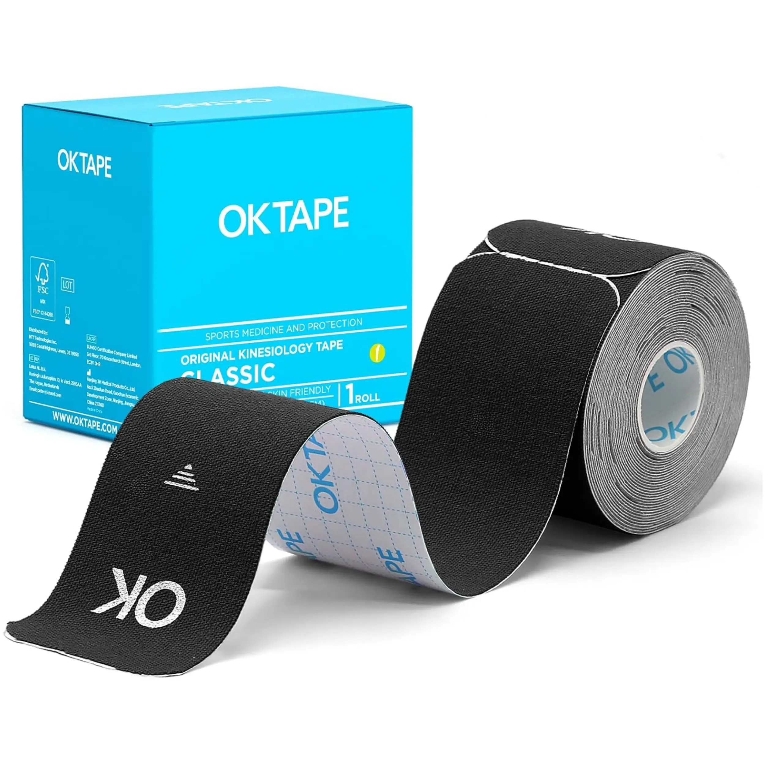OKTAPE Kinesiology Tape 10 inches Precut, 20 Strips, Cotton Elastic Athletic Tape Latex Free, 2in x 16ft, Black