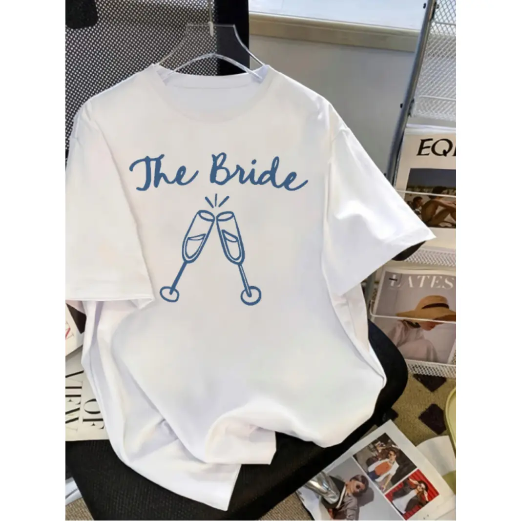 Women's Bride Graphic Print Short-Sleeve Crewneck Oversize Tee - Soft Cotton-Blend, Gentle Touch, Breathable, Loose Fit Casual Top for Bachelorette, Wedding Weekend, Shortsleeve, Tshirt