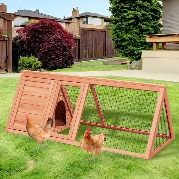 Small Chicken Coop Outdoor A-Frame Quail Cage With 2 Door & Run Cage Wooden Triangle Quail Hutch With Ventilating Wire Poultry Hutch For Small Animal Indoor,Outdoor Use
