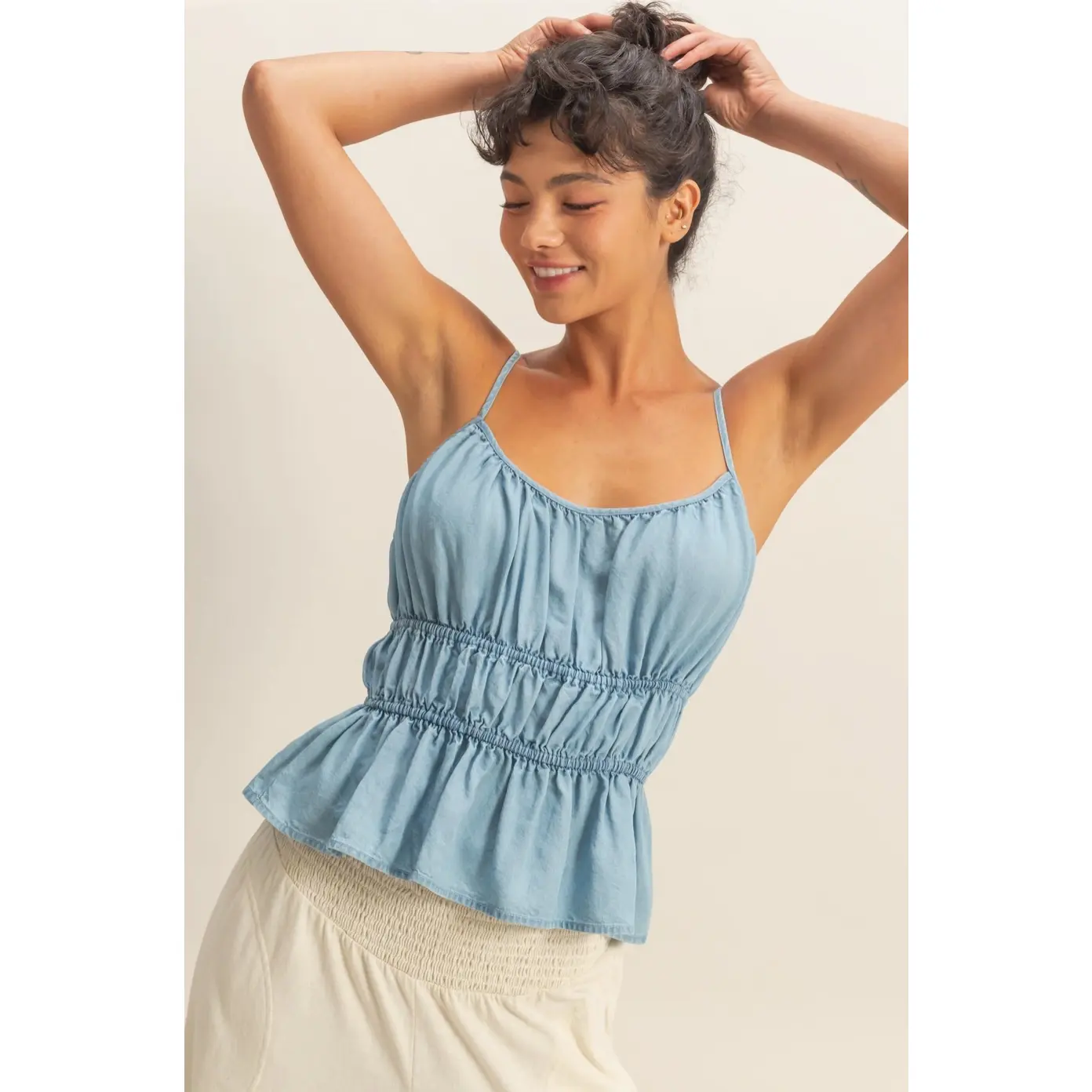 Cinched and Pretty Peplum Top - Light Blue-FINAL SALE