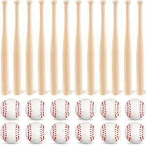 60 Mini Baseball Bats and Foam Balls Set, DIY Sports Theme Birthday Party Supplies, Classroom Activity Decor, Unfinished Wooden Bats for Painting