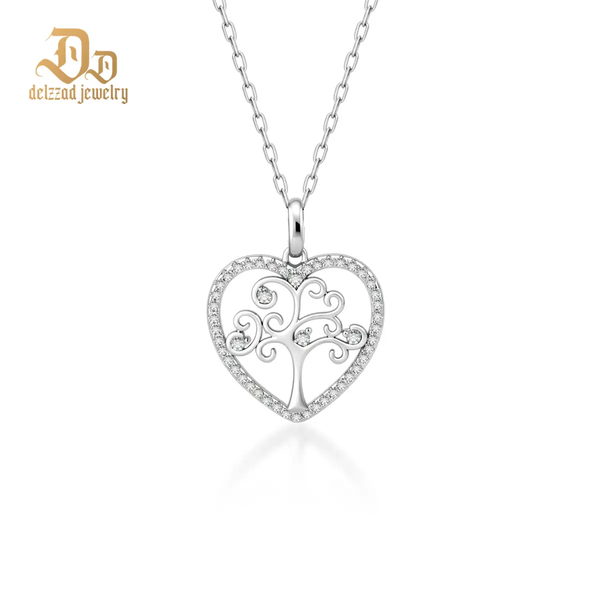 Delzzad 0.2ct Grounded in You Pendant Tree of Life Heart Necklace Eternal Roots of Love Chain VVS Synthetic Moissanite Pendant Jewelry Copper Perfect Birthday Wedding Engagement Anniversary Christmas Valentine's Day Mother's Day Gift