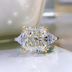 S925 Sterling Silver Ice Flower Cut High Carbon Square Ring 10*10mm 8A Cubic Zirconia Ring-117