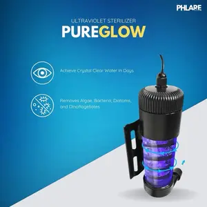 PHLARE Aquatics PUREGLOW 9W UV Aquarium Light for Crystal Clear Water Removal of Algae Bacteria Diatoms and Dinoflagellates