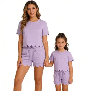 Matching Mama & Me Cotton 2-Piece Purple Outfits – Mommy and Me Set, Soft Breathable Family Look