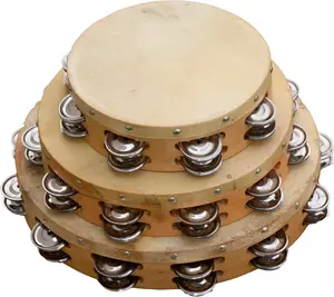 ARAW Tambourine Hand Held Bell Goat Leather Willow Metal Double Row Jingles Percussion Gift Musical Educational Instrument