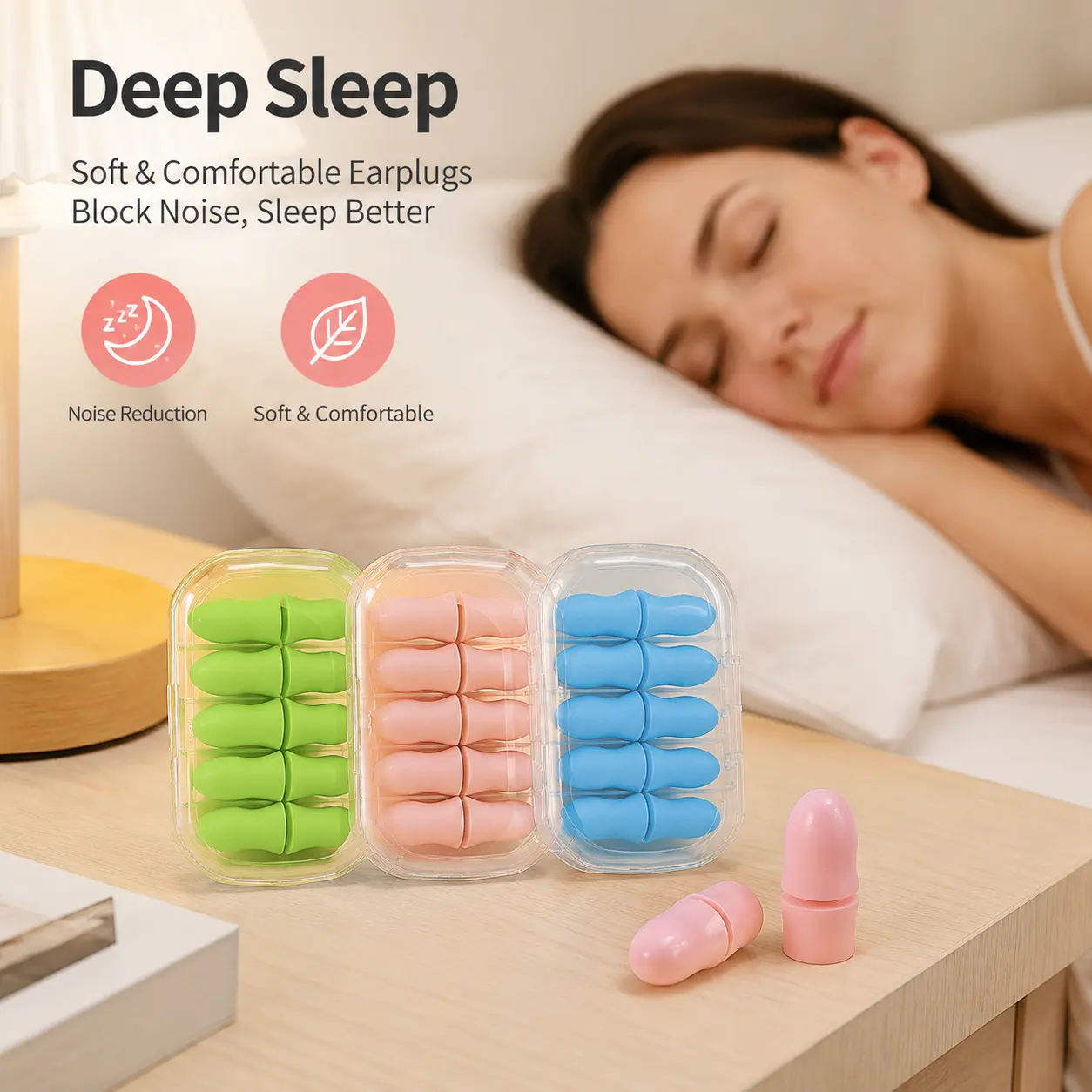 10 Counts Earplugs, mixed color soft breathable polyurethane curved design for noise reduction and daily sleeping use