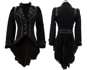 SALE Brown Womens Victorian Jacket Tailcoat Ruffles Steampunk Military Gothic Coat ~ Halloween Costume Anime Cosplay