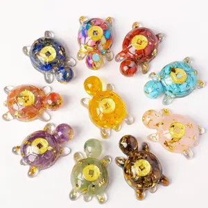 10PCS Handmade Healing Crystal Turtle Figurines, Bundle Collectible Culturally-Inspired Fengshui Ornaments, Sea Resin Decor for Meditation Space & Desk, Good Luck Fortune Coins Statue, Bundle Fengshui Ornaments