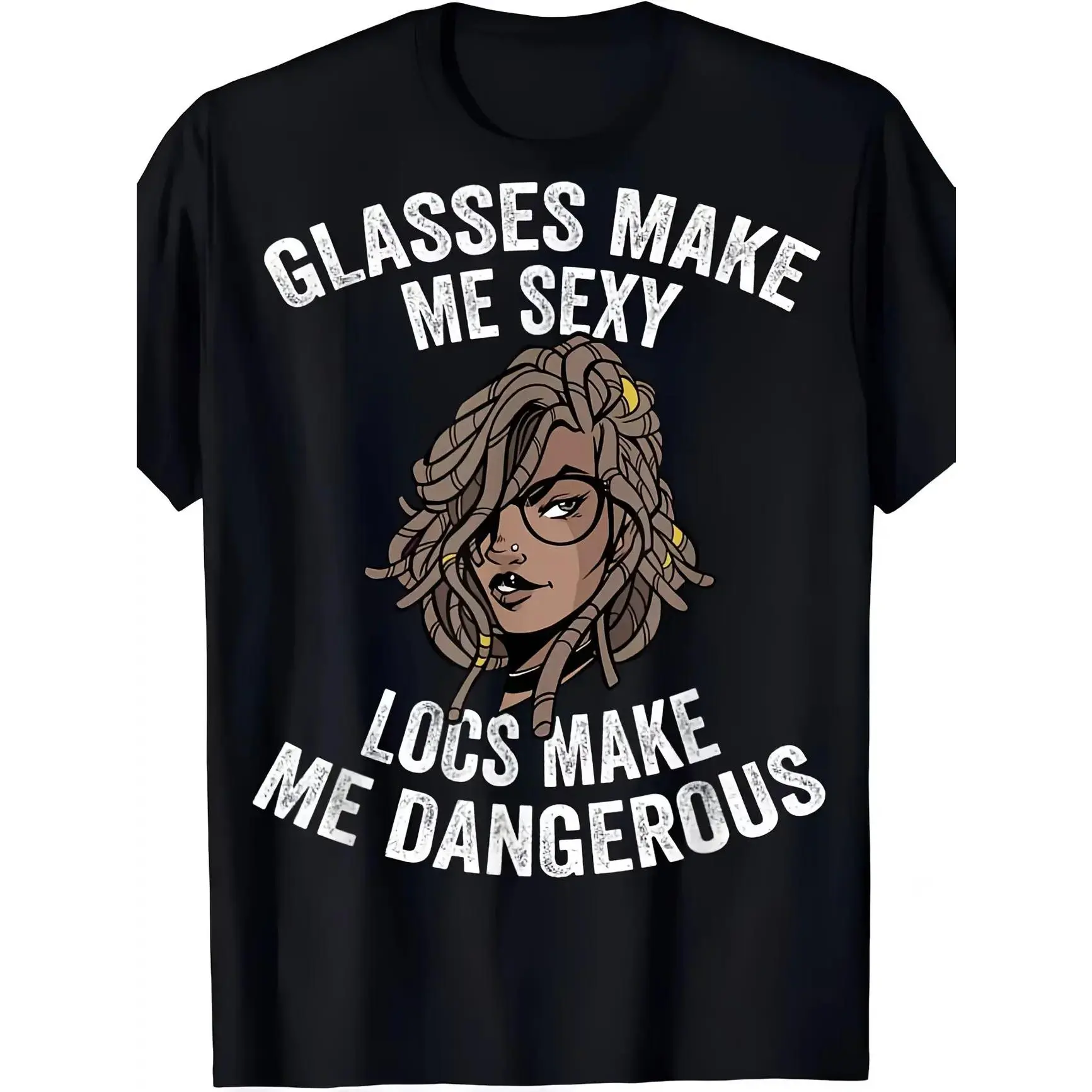 T-Shirt with Glasses Make Me Sexy, Locs Make Me Dangerous Print - Casual Crew Neck Short Sleeve Tee, All-Season Knit Fabric, Ideal Gift For Men And Women