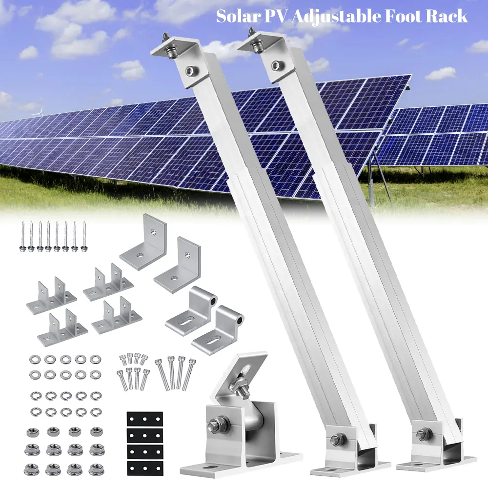 【Back To School Gift】15°-30° 2PCS Adjustable Solar Panel Mounting Brackets, Aluminum Alloy PV Tilt Mount Rack with Complete Hardware Kit, Heavy Duty Stand for Flat Roof, RV, Boat, Ground & Off-Grid Systems