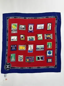 Pre-owned Chanel Silk Scarf 85 × 85 cm – Red & Blue Color Block Design