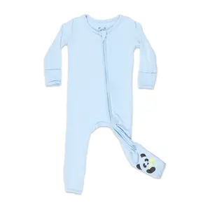 Sky Blue Bamboo Convertible Footie Baby Clothing Bodysuit