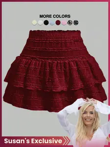 Women's Pleated Ruffle Mini Skirt High Waist Fit with Inner Shorts Shirred Double Layer Flounce Hem Soft Comfortable Everyday Skort UK