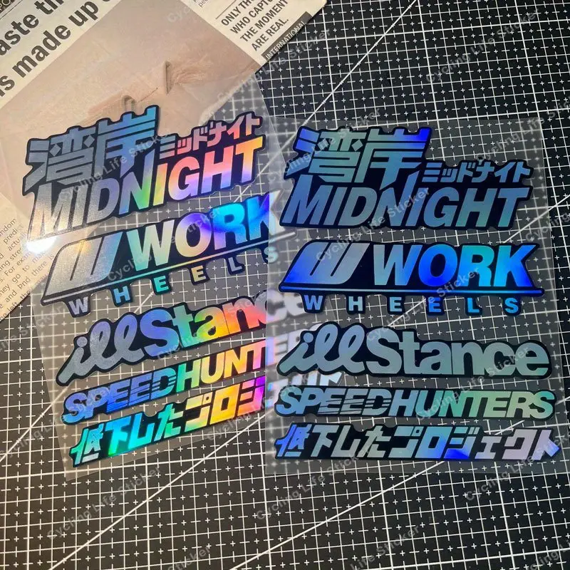 5PCS/SET Japanese JDM style Wangan stickers Speed Hunter motorcycle stickers, suitable for motorcycles, windshields, laser effect decals, Automobile decals Automotive Accessories Vehicle Exterior Decoration