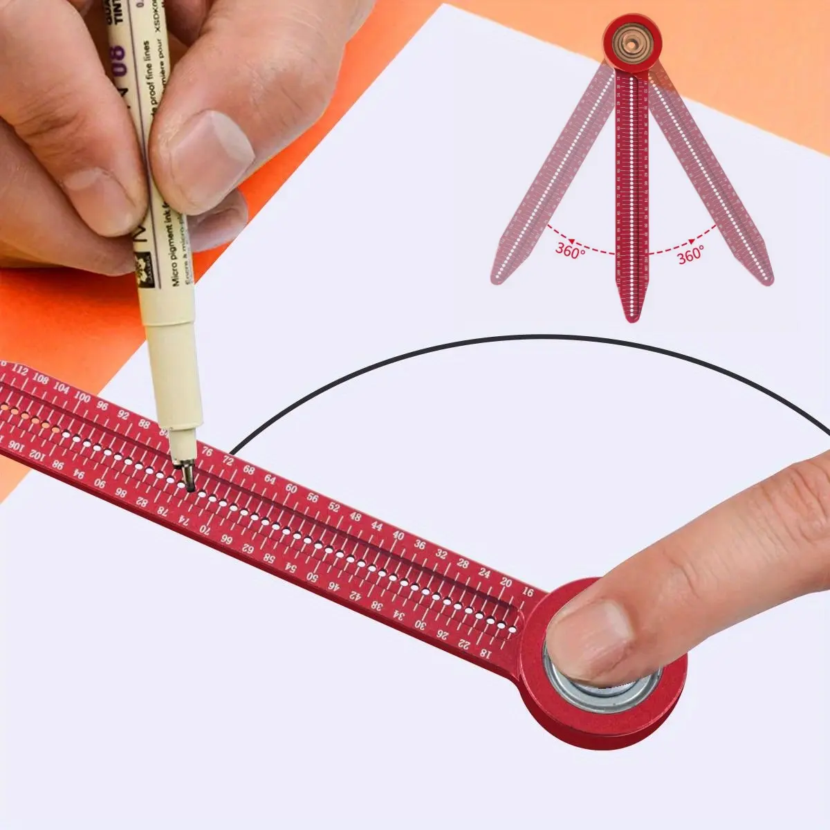 Woodworking Compass Hole Ruler, Marking Measuring Tool, Precision Compass Marking, 360 Degree Rotation, Portable, Woodworking Square Protractor, Ideal for Woodworking, Hand Measuring Tool, Measuring Instrument
