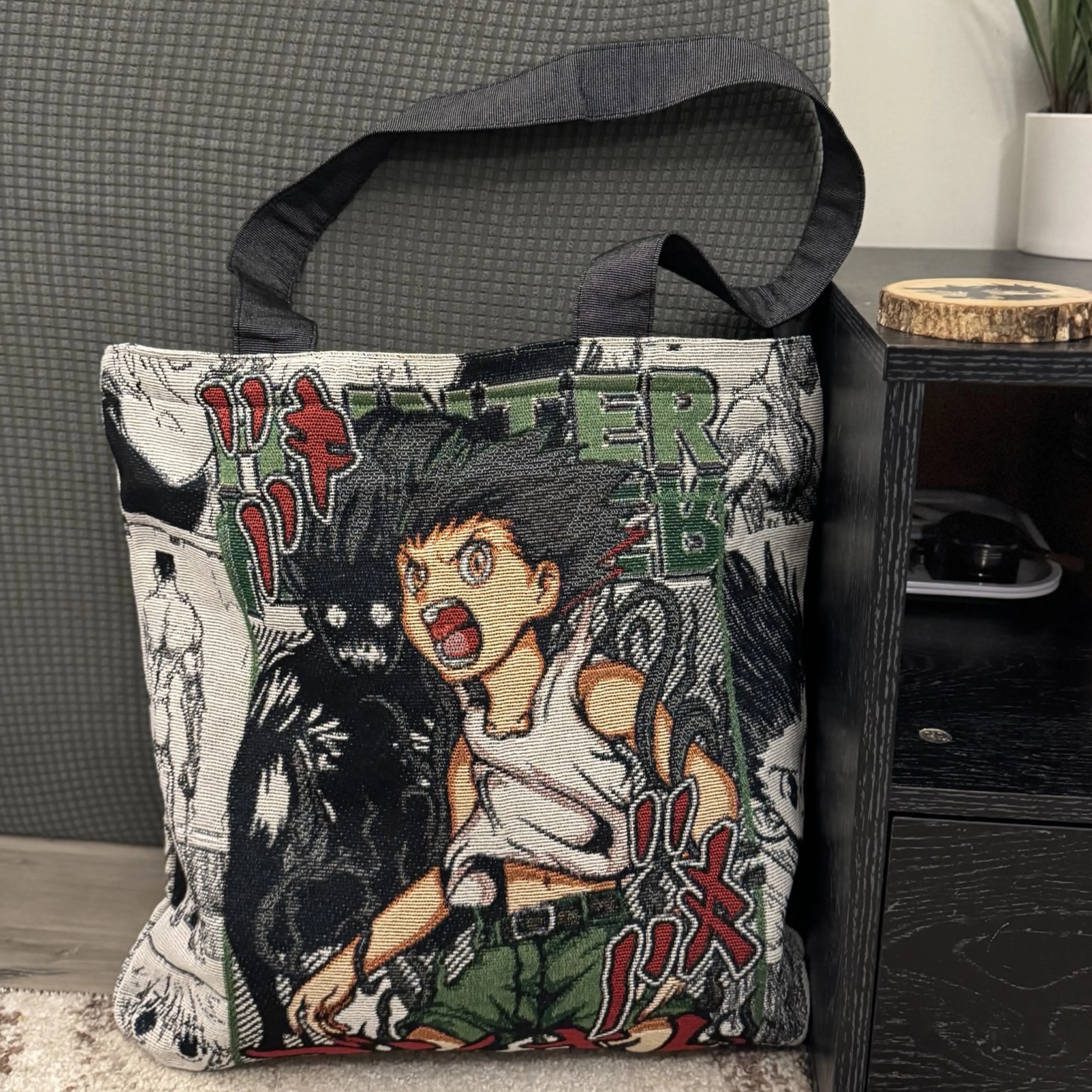 Anime Woven Tapestry Tote Bag 15x15 Handwoven with Inside Pocket & Laces Closure One Compartment Zipper Stylish Durability Handcrafted Beauty