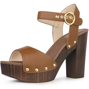 BLISSFUL STEP Platform Ankle Strap Block High Heels Sandals