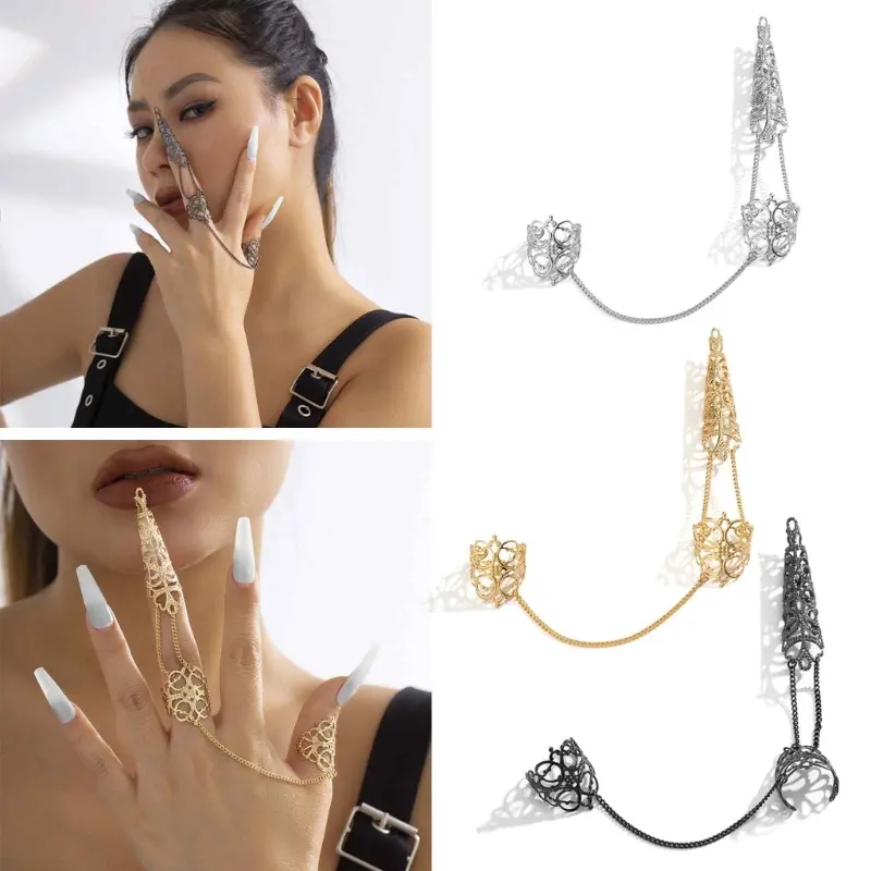 Women Finger Tip Nail Rings Adjustable Opening Nail Art Charm Accessory Decors Finger Tip Ring Claw Ring Nail Protecting