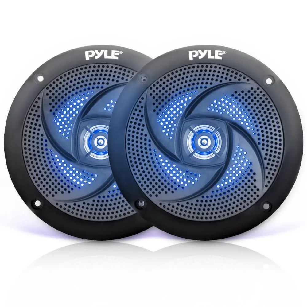 6.5" Marine Waterproof Aluminum Stereo Speakers - 240W, Slim Style, Blue, LED-Lit Audio Speakers