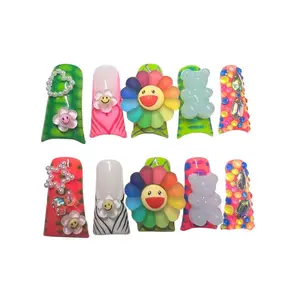 BHI Handmade nails 3D Reusable Handmade Press-On Nails - Acrylic Duck Shape, Natural Finish, Durable & Stylish for Salon-Perfect Look Multicolor
