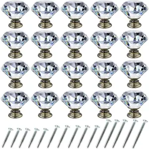 Dresser Drawer Cabinet Knobs 30mm  Shaped  Glass Knobs Pulls for Kitchen Wardrobe Cupboard (20 Pack, Bronze)