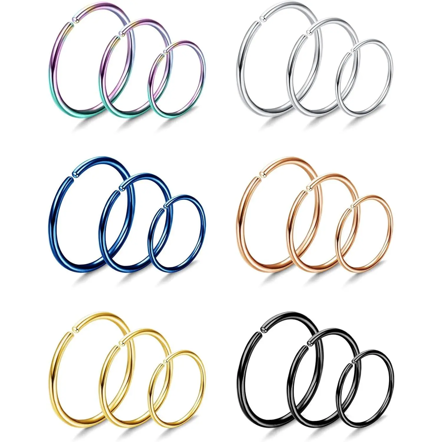 Jstyle 20G Nose Ring Hoop for Women Men Hypoallergenic Implant Grade Titanium Nose Rings Hoops Small C-Shaped Nose Piercings Hoop Half Hoop Nose Ring Fake Nostril Piercing Jewelry for Cartilage Helix Conch Tragus Lip