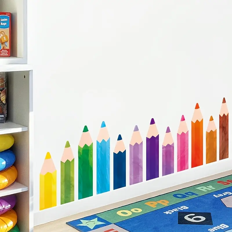 4 Sheets Colorful Watercolor Pencils Wall Decals, Waterproof Wall Stickers, Art Stickers, Decorative Wall Sticker, Educational Peel and Stick Removable Wall Corner Stickers, Decoration Items, for Home & School Decor