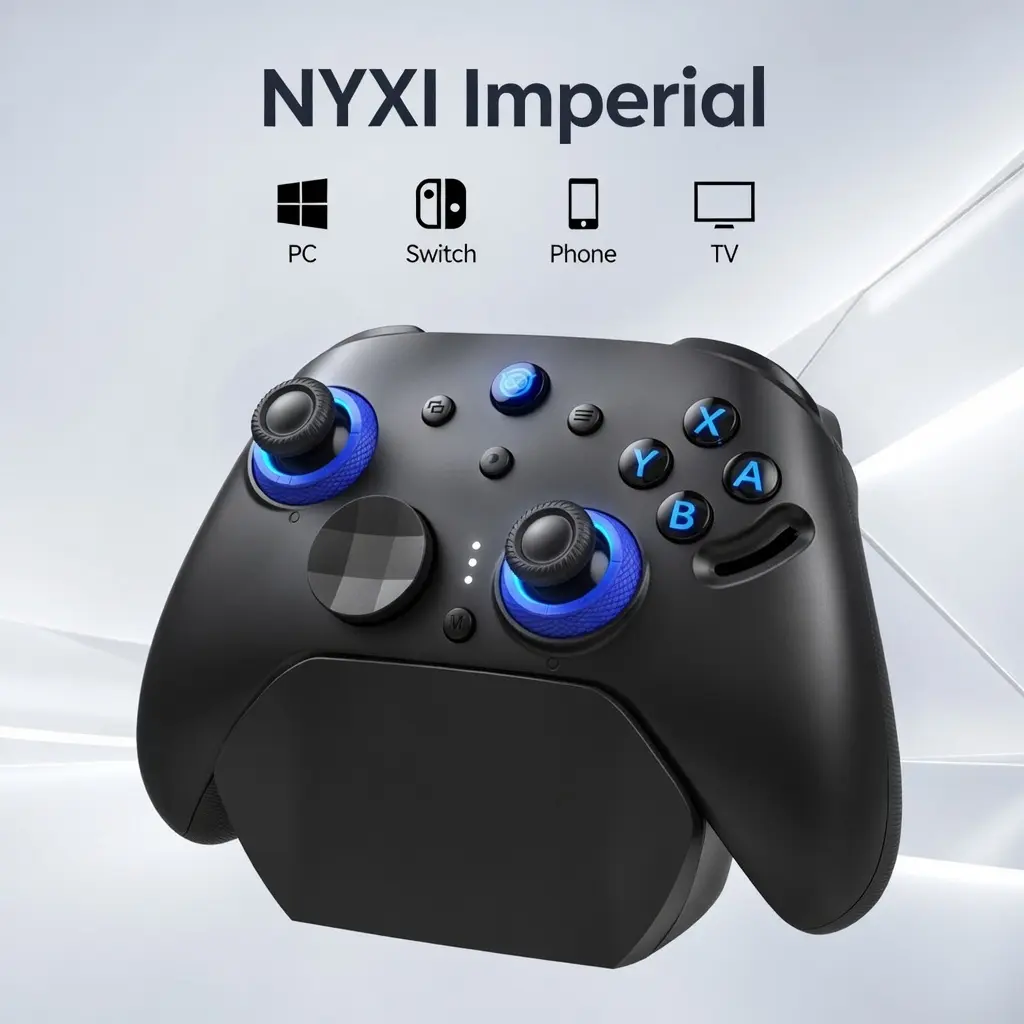 NYXI Imperial(Not for Xbox) PC Gaming Controller with Adjustable Tension TMR Joysticks (Zero Drift), Interchangeable ABXY Buttons for PC/Switch Layouts, Dual-Mode Hall Triggers, 1200mAh Battery & Charging Dock – Compatible with PC, Switch, Android, TV