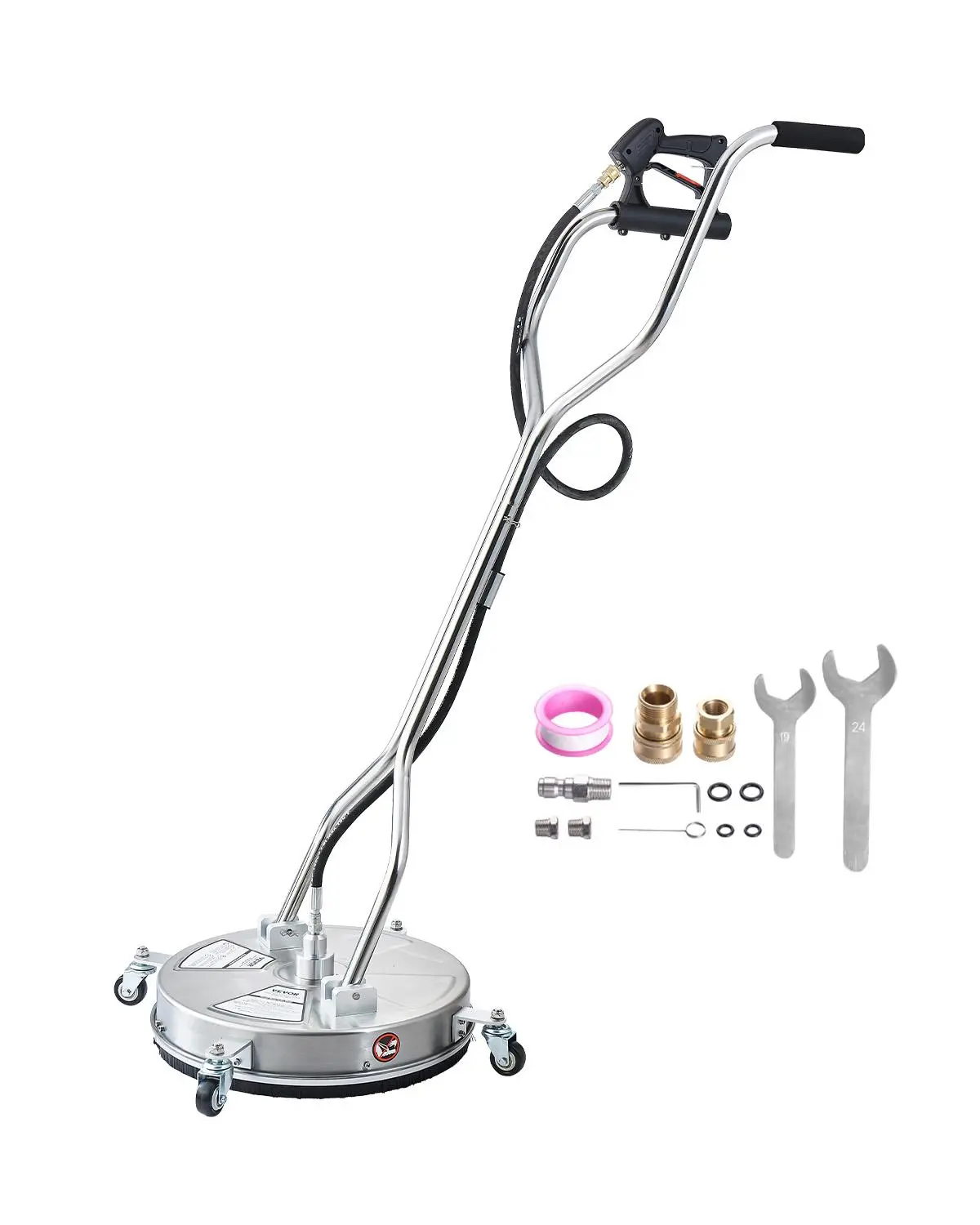 【SummerFinds】VEVOR 18" Pressure Washer Surface Cleaner, Stainless Steel Pressure Washer Attachments with 4 Wheels, 4000 Max PSI, 3/8 Quick Connector, 2 Spray Nozzles, Dual Handle, for Concrete, Patio, Sidewalk