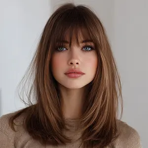 SMILCO/16Inch Ombre Golden-brown Short Straight with Bangs Synthetic Wig/SM529