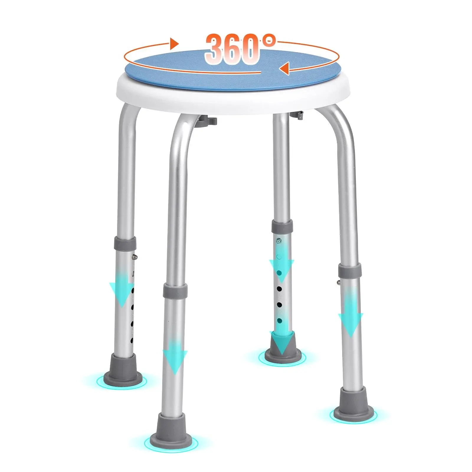 360 Degree Swivel Shower Chair for Inside Shower, 300LBS Heavy-Duty Adjustable Height Shower Stool, 6-Gear Height Adjustable Non-Slip Textured Bath Seat, Rustproof Aluminum Alloy Bathtub Bench,Shower Stool for Elderly, Disabled & Pregnant