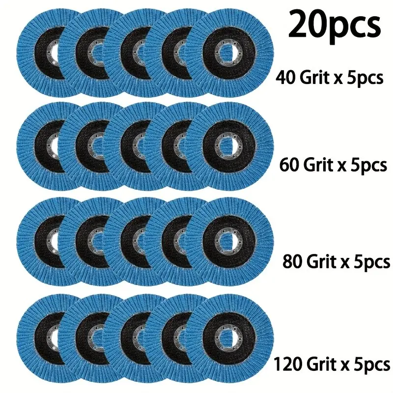 20pcs 4.5 Inch Grinding Wheels, Abrasive, Suitable for Angle Grinder Polishing, 40/60/80/120 Grit, 5 Pieces Each, Metal Rust Removal Polish, Polishing Tool