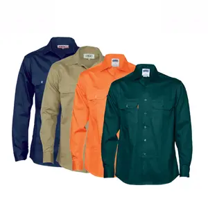 DNC Workwear Mens Cotton Drill Work Shirt Long Sleeve Comfortable  3202