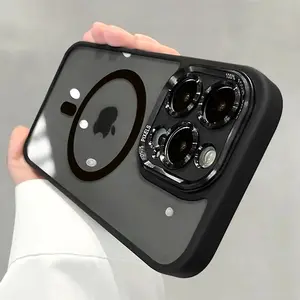 Metal camera protection case, magnetic attachment protection case, shock-proof protection case suitable for iPhone 16, 16e, 15, 14, 13 Plus, 12, 11. Compatible with MagSafe technology, matte transparent surface,  Cellphone Protective