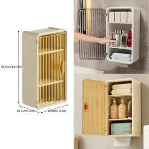 Wall Mounted Acrylic Storage Box With Lid Large Capacity No Drilling Transparent Yellow White Design, Modern Storage Organizer, Ideal For Home Organization Multi-Functional Storage Solution Moder Multilayer Storage Narrow Toilet Storage