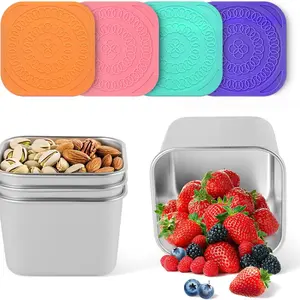 4Pack 6oz Reusable Stainless Steel Snack Containers for Kids, Easy Open Leak Proof Metal Small Toddler Snack Containers with Silicone Lids, Stackable Metal Toddler Lunch Box for Daycare School Travel