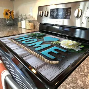 1pc 2D Flat Wooden Pattern Stove Protection Pad |   28.3 x 20.5 Inches, Anti-Slip and Heat-Resistant Synthetic Cover for Electric Glass Stove, Scratch Resistant, Multifunctional for Oven, Washing Machine, Mouse Pad, Kitchen Decoration