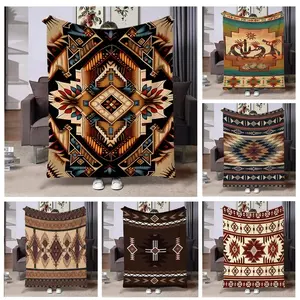 Bohemian Ethnic Pattern Flannel Throw Blanket - Bohemian Style, Vintage Inspired, Cozy Bedding for Sofa Bed, Mandala Decor Birthday Christmas Gift for Her, Bohemian Style Blankets, Vintage Inspired Blankets