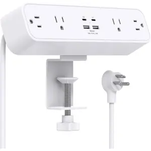 PD30W Desk Clamp Power Strip, Desktop Mount Surge Protector,   Station, 5Ft Extension Cord Desk Edge Mount Shelf with 4 Outlets 4 USB Ports (2 USB C),  Office Accessories Essentials