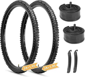 Hycline Mountain Bike Tires Set: 2-Pack 20/24/26x1.95 Inch Folding Replacement High-Density Bicycle Tires and Pair Inner Tubes with Tire Levers Compatible with MTB Off-Road Bike