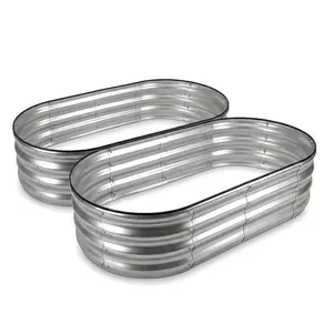 2-Pack Oval Metal Flower Pots, Powder Coated Anti-Rust, Outdoor Raised Plant Bed, Elevated Planting Boxes, Large Planter Box for Balcony Patio, Vegetable Flower Growing