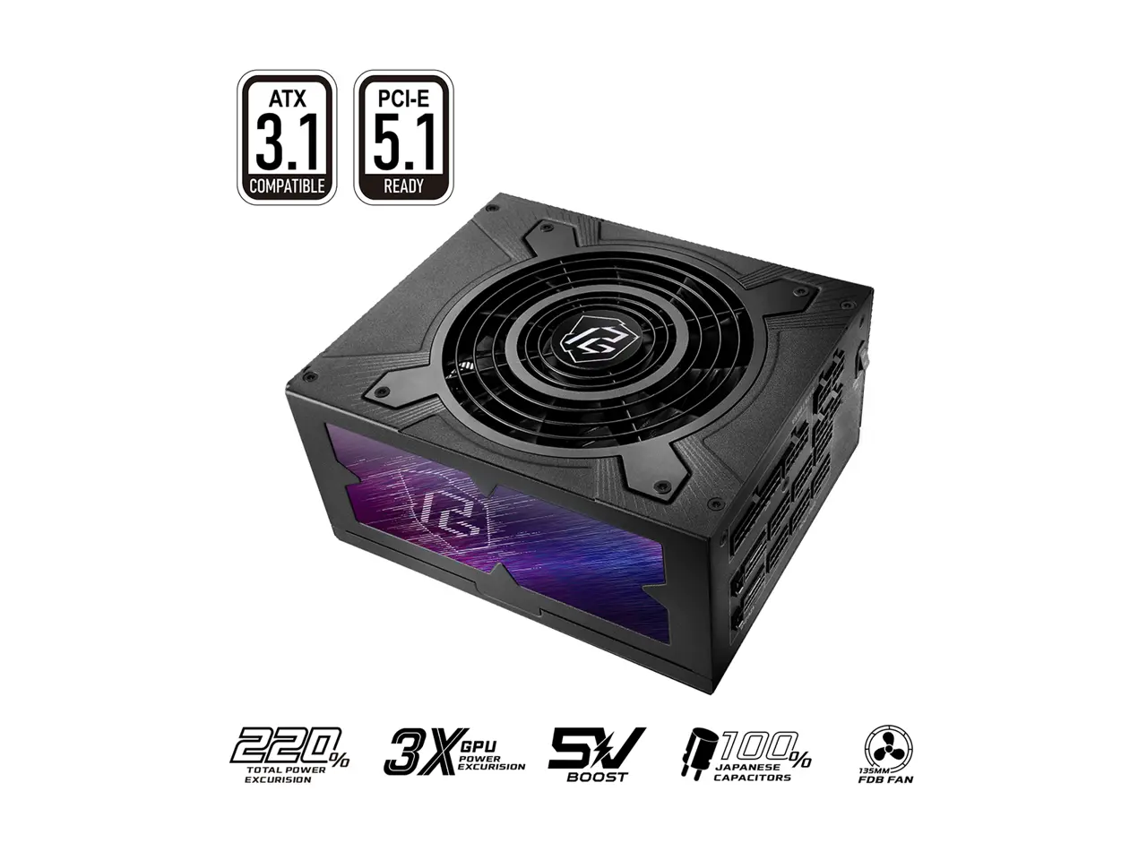 ASRock Phantom Gaming PG-1300G 1300W 80 PLUS GOLD & Cybenetics PLATINUM Full Modular Power Supply, ATX3.1 & PCIe5.1 Ready with Dual Color 12V-2x6 Cables(2pcs), 10 Years Warranty