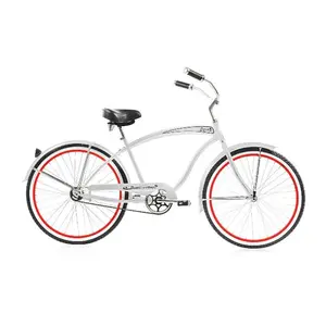 212 MAIN Classic 26 in. Steel Frame Male Bike, Leisure Ride Beach Cruiser with Coaster Brake, White with Red Rim
