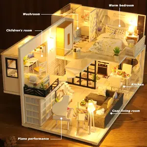 1 Set, Loft Assembled Dollhouse, Tiny House Kit With Furniture, DIY Wooden Dollhouse Kit With LED Light, DIY Assembled 3D Puzzle House Decoration Assembled House Toy Valentine's Day Gifts Birthday Gifts Wedding Decor Handmade Crafts Gift
