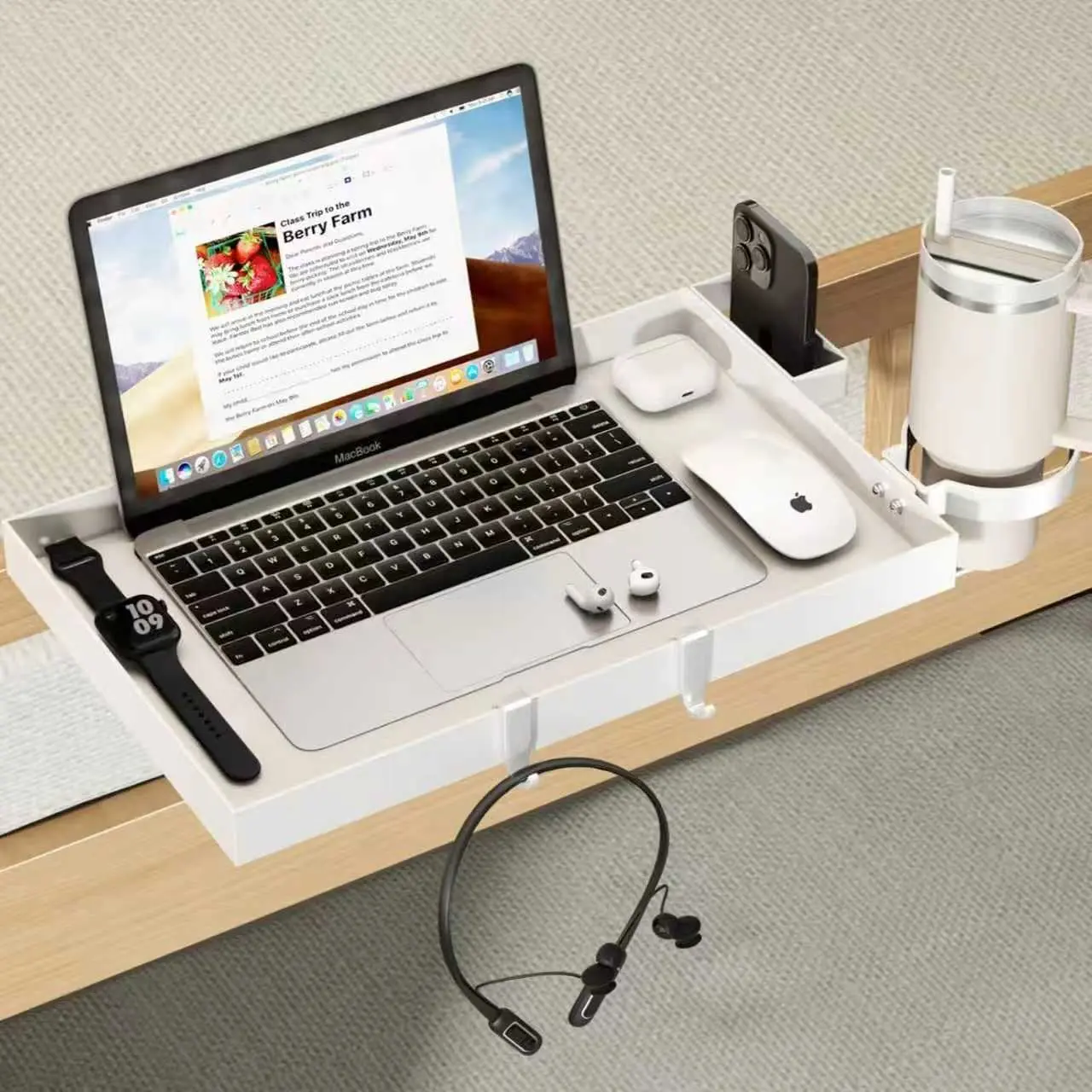 Clip-On Floating Bedside Shelf - Dorm Room Bunk Bed, Top Bunk & Loft Nightstand Storage, College Dorm Room Essentials & Inspo, Black Bedside Caddy Tray Decor, Dorm Room Inspo