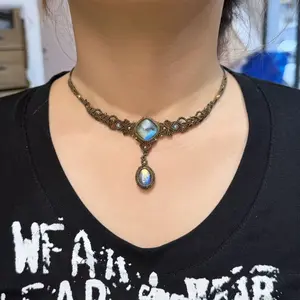 Labradorite Necklace Macrame Handcrafted Unique Gift Boho Ethnic Minimalist Jewelry Stone of Magic Made to Order