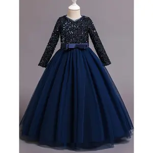 New children's dress, princess dress, girls' long sequined dress, Christmas New Year's Eve red dress, Holiday Dress, Festive Outfit, Formal Dress, Elegant Dress, Delicate Stitching, Girls' Formalwear, Long Party Dress, Young Girls, Little Girls